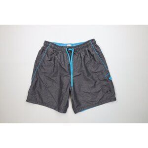 Vtg Y2K Speedo Mens XL Spell Out Chambray Above Knee Lined Shorts Swim Trunks